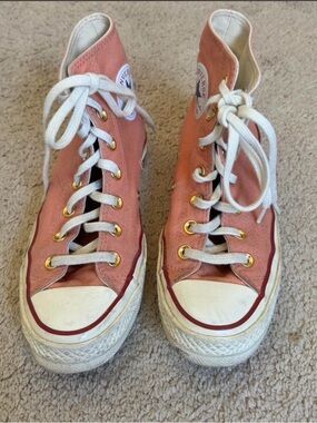 Converse High Top Sneakers in Dusty Rose with Gold Eyelets